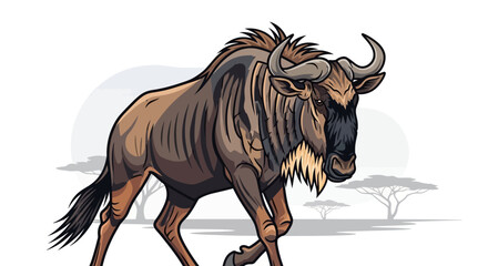 Wildebeest Illustration - African Wildlife Animal Cartoon © MUHRODIN