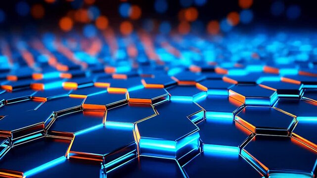Digital blue glowing hexagon geometric background