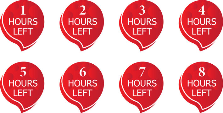 Modern 1 to 6 hours left countdown badges for mobile applications and e-commerce shopping, including clean graphic layouts