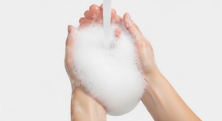 Fototapeta premium Hands holding white soap bubble.