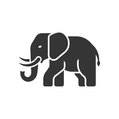 Obraz premium Strong elephant silhouette icon with tusks. Black graphic vector illustration of a powerful wild animal, representing strength and nature.