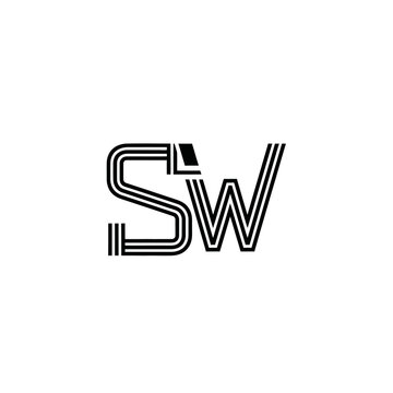 Modern black and white SW letter combination graphic. Geometric parallel line monogram design element on a crisp white background.