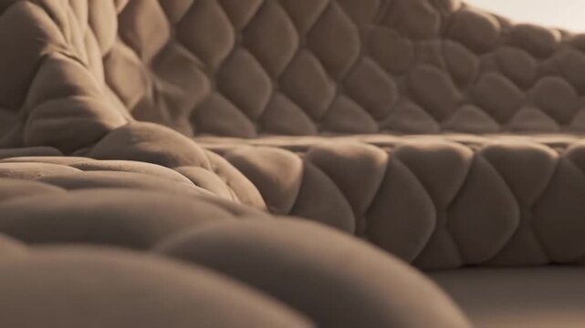 Soft tufted quilted velvet fabric texture in warm light