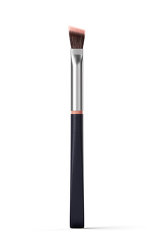Black angled makeup brush. Transparent background. 3D render.