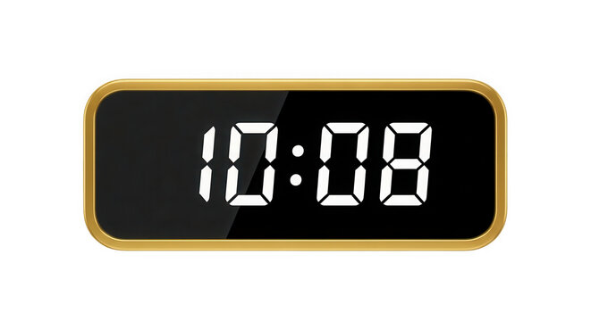 Digital clock displaying the time 10:08 in a sleek black design isolated on transparent background