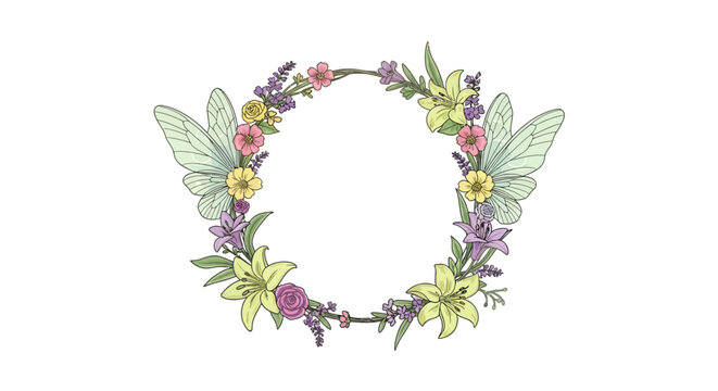 Fairy Wreath with Wings, Flowers, Lavender, Lilies, and Roses