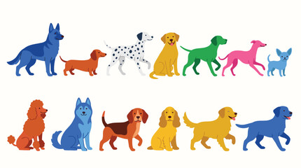 Colorful Dog Breeds Silhouette Set – Cute Flat Design Vector Pet Character Illustration Collection © Amirul