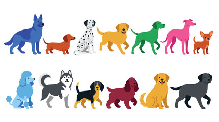 Colorful Dog Breeds Silhouette Collection – Cute Flat Design Vector Pet Illustration Set © Amirul