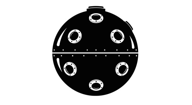 Vintage Diving Bell Silhouette, Underwater Exploration, Industrial Submersible
