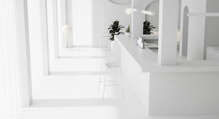 Fototapeta premium Minimalist modern interior design with white arches and clean architectural lines.