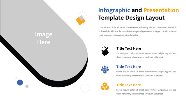 Dynamic infographic presentation template with large image area and three descriptive text sections