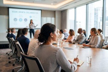 Business team listening to presentation in modern office