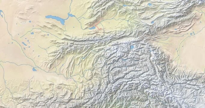 Tajikistan on Globe. Zoom into the country with Earth spinning on dark background. Physical world map with Tajikistan and label on it. Country view animation.