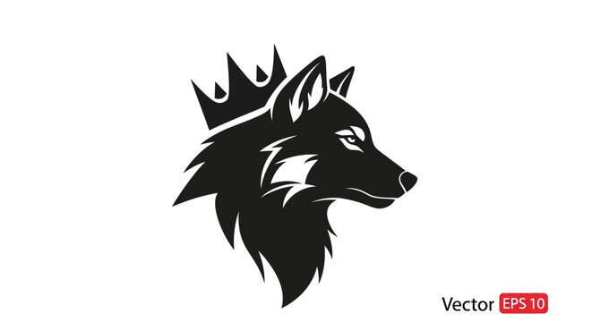 Majestic Wolf Head with Crown Silhouette Logo - Fierce Animal Icon