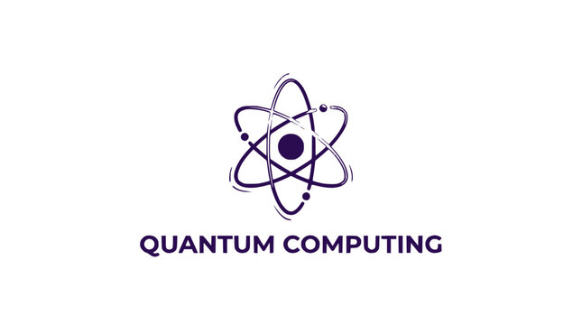 Quantum Computing Logo with Atom Symbol - Futuristic Technology Concept