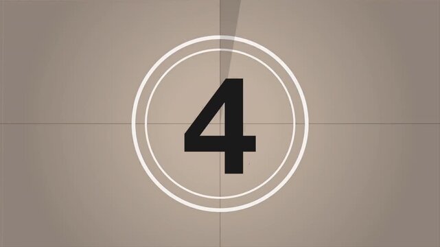 Vintage Film Countdown Leader with Aged Textures, Retro Cinema Reel Numbering, Old Movie Grain and Scratches Overlay, Flickering Nostalgic Background 4k video