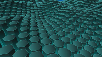 Fototapeta premium Abstract 3D Dark Teal Hexagonal Grid with Wavy Pattern