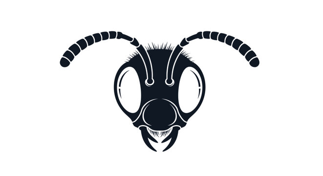 Stylized Ant Head Silhouette, Insect Icon, Vector Graphic on White Background