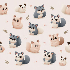 Naklejka premium Seamless pattern with cute cartoon squirrels and leaves in soft colors for nursery wallpaper and textile design