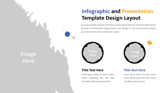 Modern presentation slide with a gray brush stroke and multiple image placeholders for content delivery