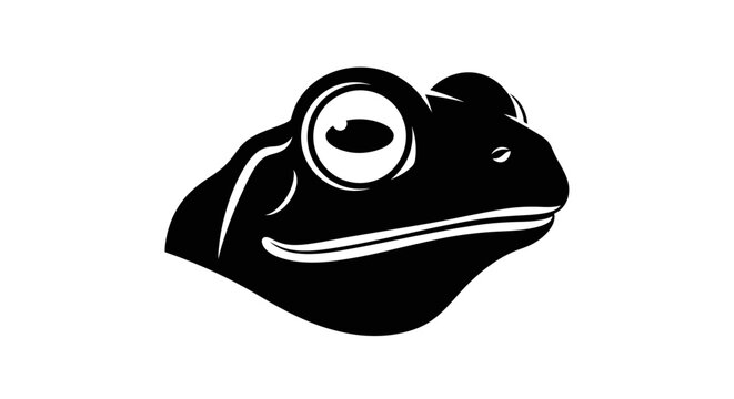 Stylized Frog Head Silhouette, Minimalist Black and White Icon