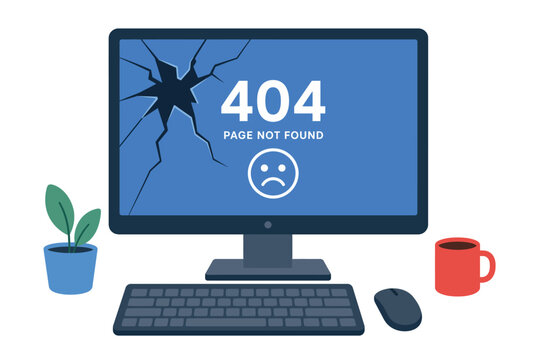Error 404 on computer screen.