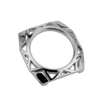 Silver abstract geometrical watch case with sharp edges