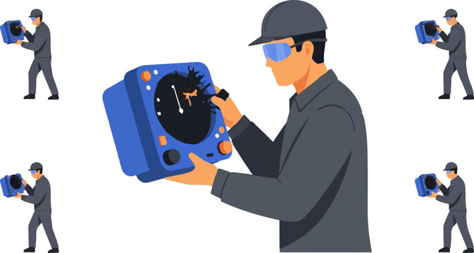 Cartoon thief holding oversized alarm clock loot.