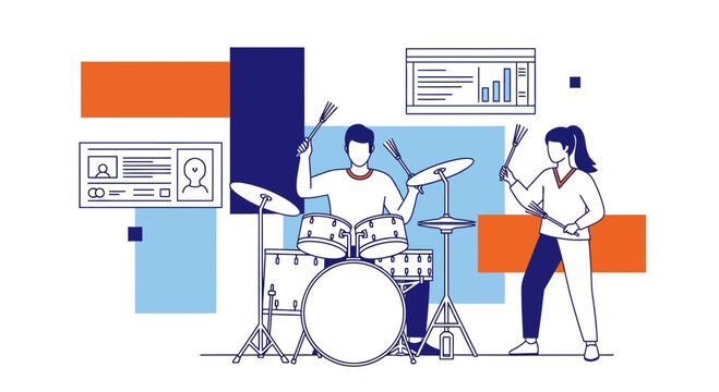 Jazz Musicians Playing Drums and Percussion in Modern Vector Style