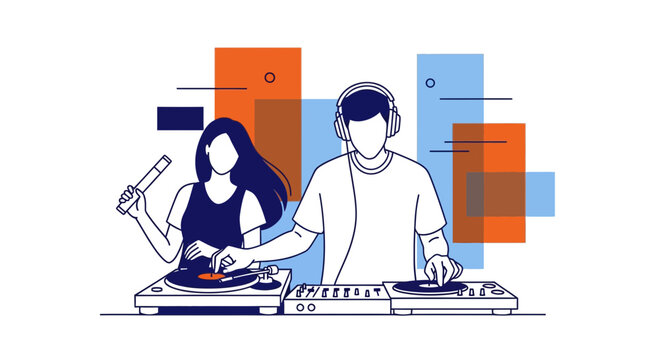 DJ and Singer Performing Electronic Music at a Party Vector