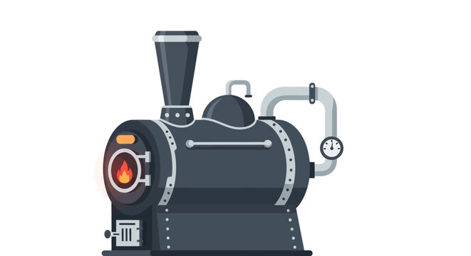 Vintage Steam Boiler Machine with Fire and Pressure Gauge Illustration