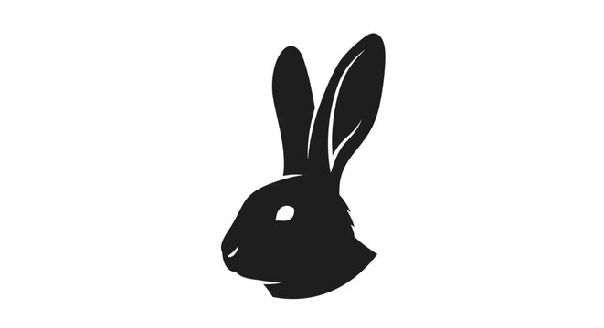 Black Rabbit Head Silhouette Icon, Simple Minimalist Vector Graphic