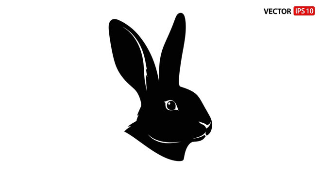 Black silhouette of a rabbit head, simple graphic, vector illustration
