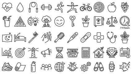 Naklejka premium Gym Workout and Outdoor Sports Activity Outline Icons Pack