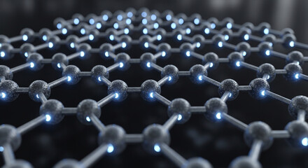 Obraz premium Advanced material science background featuring a geometric graphene network with luminous intersection lines