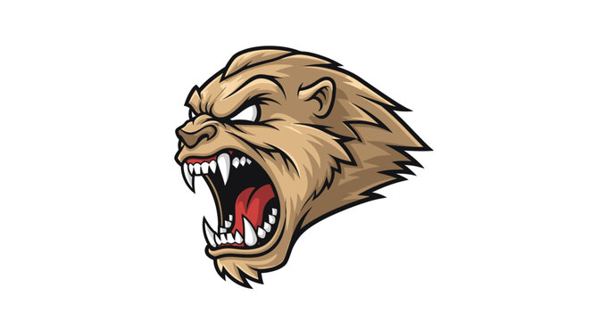 Ferocious tan gorilla mascot head with open mouth.