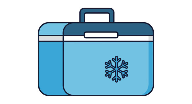 Blue cooler box with snowflake icon, portable ice chest for outdoor activities and travel.