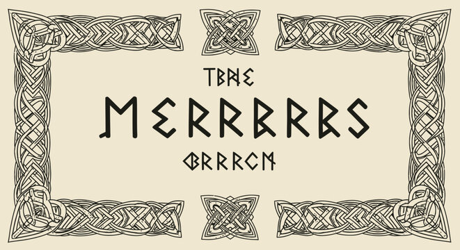 Celtic Knot Border with Norse Runes and Ancient Script