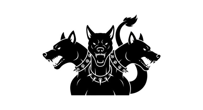 Cerberus, Three-Headed Dog Silhouette, Mythology Guardian Icon
