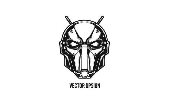 Cyberpunk robot head, futuristic android mask, sci-fi character, dark technology