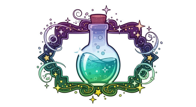 Magical Potion Bottle with Stars and Swirls - Mystical Elixir