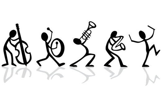  Musical Stick Figure Silhouette Band on White Background