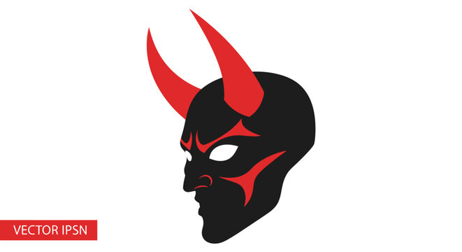 Red Horned Demon Mask Icon Vector