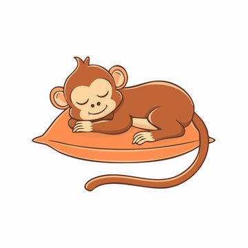 Cute cartoon monkey sleeping peacefully on a pillow