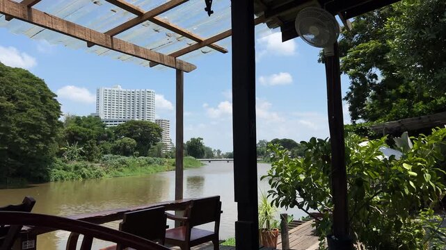 Beautiful cafe in Chiang Mai, Thailand with floating river