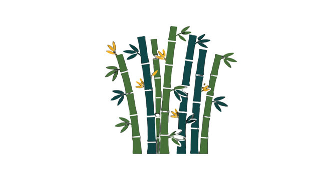 Colorful illustrated bamboo stalks with blooming flowers.