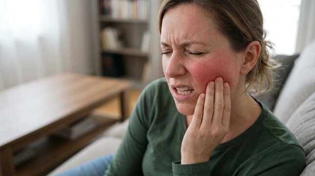 Man Suffering from Toothache with Red Swollen Cheek