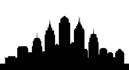 Obraz premium Silhouette of a modern city skyline with diverse buildings and architectural structures