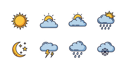 Obraz premium Weather Icons Displaying a Range of Atmospheric Conditions and Astronomical Phenomena