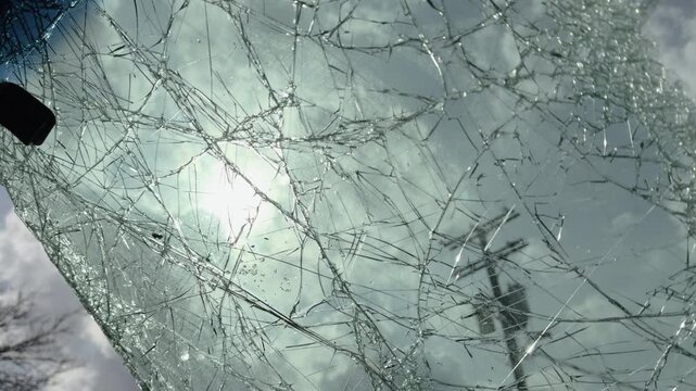Abstract car accident scene with broken front glass 4k